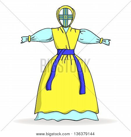 Traditional Ukrainian yellow and blue doll. Vector illustration.