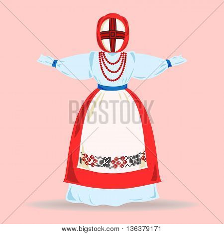 Traditional Ukrainian blue and red doll. Vector illustration.