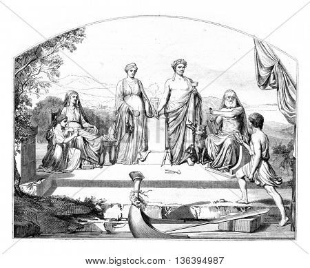 Drawings Show 1852, Human Life, vintage engraved illustration. Magasin Pittoresque 1852.