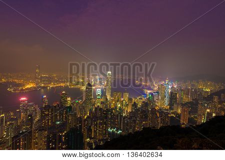 Hong Kong China: 23 OCT 2015 Hongkong Cityscape View from the Victoria peak on October 23 2015 Hong Kong China
