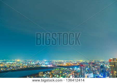OSAKA, JAPAN - November  30, 2015 : Osaka city view from Umeda sky building, Osaka. View from the top at twilight in Japan