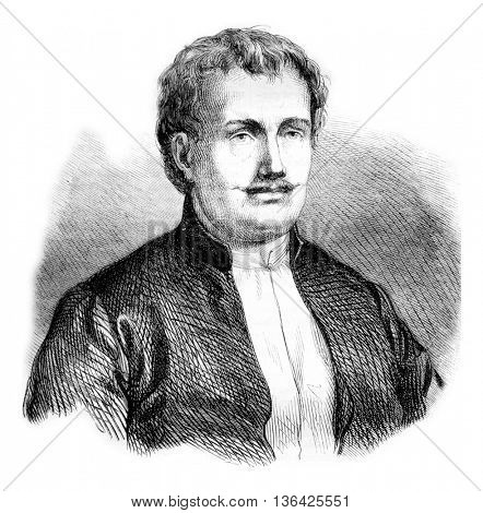 Rhigas, vintage engraved illustration. Magasin Pittoresque 1861.