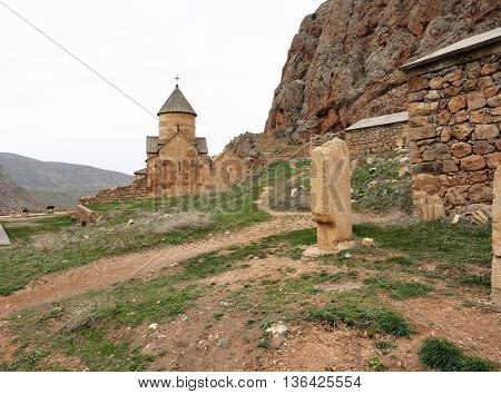 Ancient monastery Noravank in the mountains in Amaghu valley, Armenia. Was founded in 1205. 