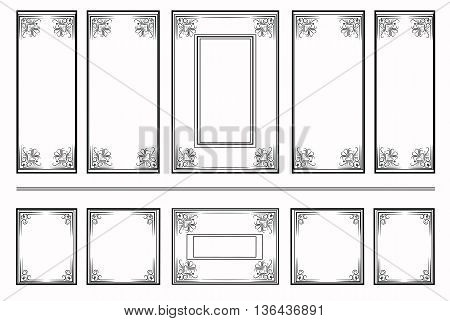 Decorative Ornamented frames for walls or backgrounds. Interior design decoration panels. Classic Baroque Vintage style. Vector frame