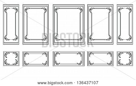 Decorative Ornamented frames for walls or backgrounds. Interior design decoration panels. Classic Baroque Vintage style. Vector frame