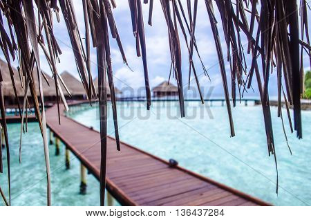 Maldives Water bungalow window view of the pathway