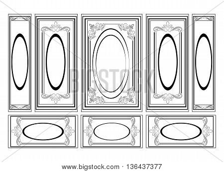 Decorative Ornamented frames for walls or backgrounds. Interior design decoration panels. Classic Baroque Vintage style. Vector frame