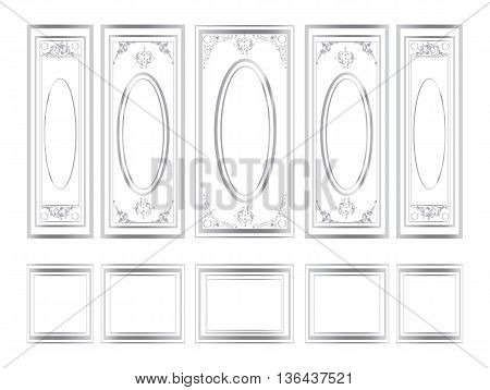 Decorative Ornamented frames for walls or backgrounds. Interior design decoration panels. Classic Baroque Vintage style. Vector frame
