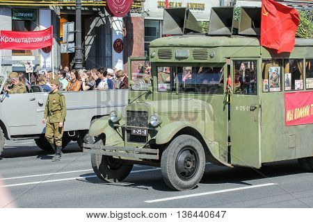 St. Petersburg, Russia - 9 May, Bus of the war years in the action 