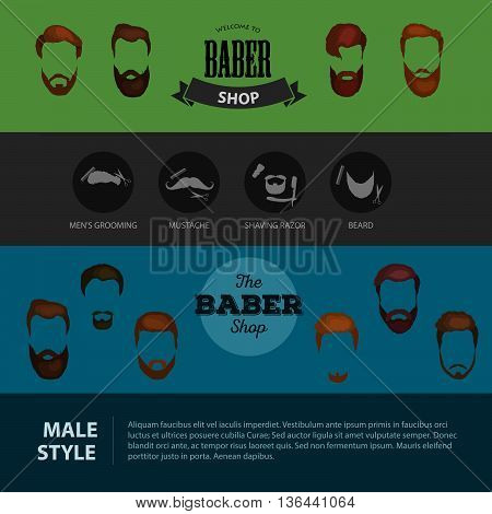 Peoples heirsyle icon, collection of beards and mustaches forbarber shop. Mans trendy haircut types for burber shop. Isolated collection mans besrds design, heircut of head heir and mustaches.