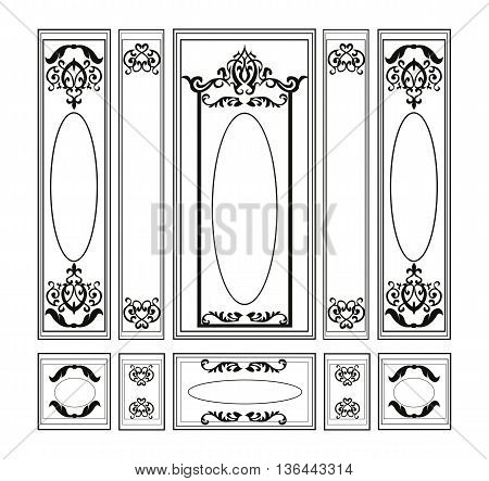 Vector wainscoting Decorative Damask Ornamented frames for walls or backgrounds. Interior design decoration panels. Classic Baroque Vintage style. Vector frame