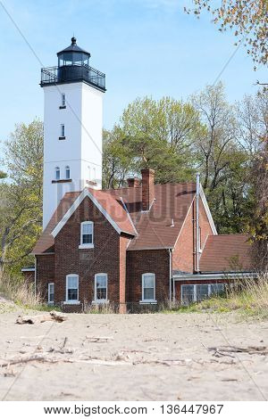 Presque Isle lighthouse, built in 1872, Lake Erie, Pennsylvania, USA