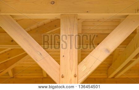 Interior timber beams on a wooden structure