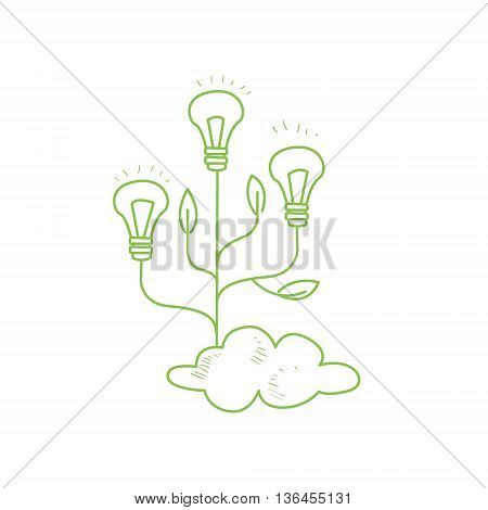 Three Fruiting With Symbolic Idea Bulbs Funny Hand Drawn Childish Illustration In Funny Comic Style On White Background