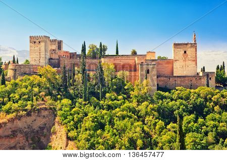 Alhambra palace at sunny day in Granada, Spain