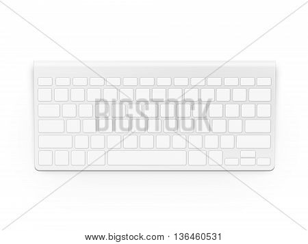 Blank white keyboard design mock up isolated 3d illustration. Empty buttons keypad mockup. Clear keys plastic board template. Pc clavier layout.