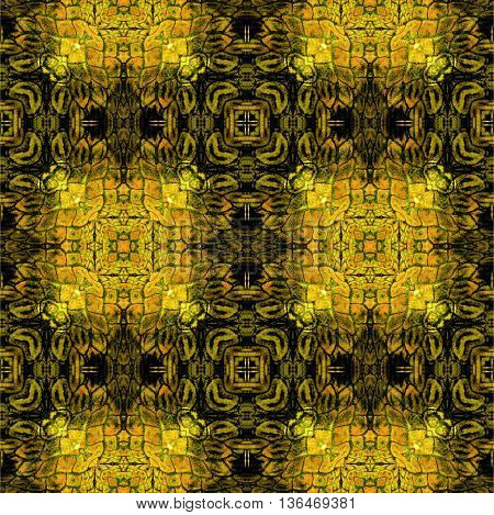 Abstract seamless scalloped pattern of stylized reptile skin
Brown, yellow, orange and black rough pattern with scales
