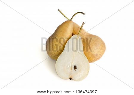 Beurre bosc pears on a white background