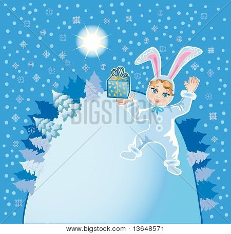 Lustige Kaninchen mit einem Geschenk