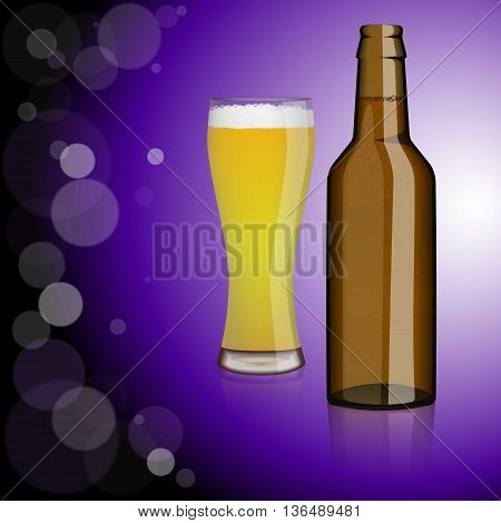 Bottle of beer, glass of beer.Entertainment, drinks. Design for bars
