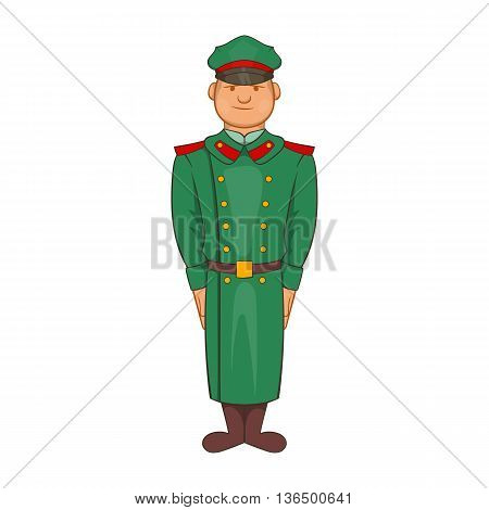 Military officer in greatcoat icon in cartoon style on a white background
