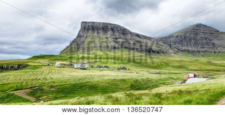 landscape view of a mountain in faroe islands