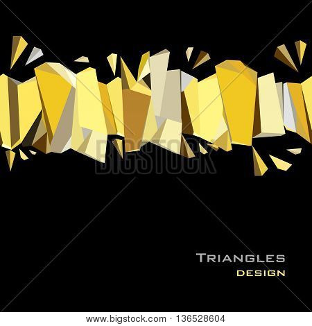 Golden crystal geometric abstract triangles border design on black background. Golden abstract geometric background. Horizontal gold border geometric design. Golden vector illustration stock vector.