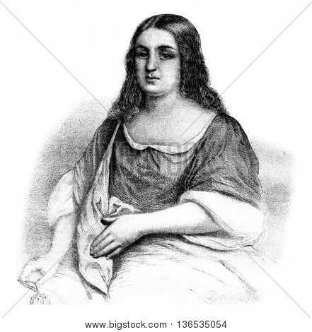 Pocahontas, vintage engraved illustration. Magasin Pittoresque 1861.
