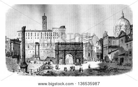 Campo Vaccino in Rome, vintage engraved illustration. Magasin Pittoresque 1861.
