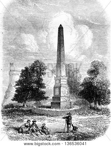 Monument to Wolfe and Montcalm, vintage engraved illustration. Magasin Pittoresque 1861.