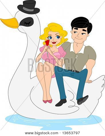 Illustration of a Pinup Couple on a Swan