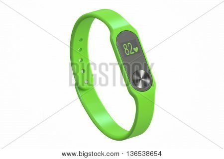 green activity tracker or fitness bracelet 3D rendering isolated on white background