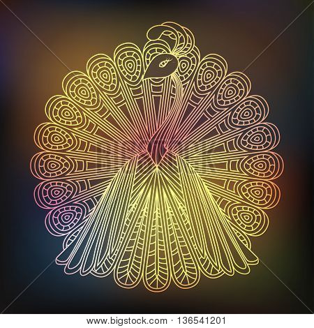 Vector ornament in the form of a peacock on a colored background