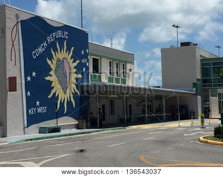 KEY WEST, FLORIDA - April, 2016. The Key West International Airport is located in Monroe County, Florida (also known as the Conch Republic). Flights departing from EYW often have weight restrictions because the airport's runway is only 4,801 feet long.
