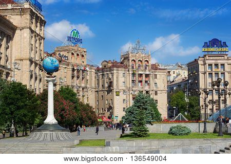 KIEV UKRAINE - MAY 16 2016: Independence Square in Kiev - one of the most popular places where people like to meet Ukraine