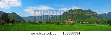 Beautiful panorama in Mai Chau Valley North Vietnam Southeast Asia