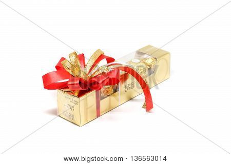 Bangkok Thailand- June 4 2016: Ferrero Rocher Ideal For A Gift Of Party. Rocher Comes From French An