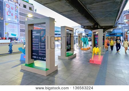 Bangkok Thailand - June 9 2016: World Environment Day Exhibition At Bangkok Sky Train Or Bts Nation 