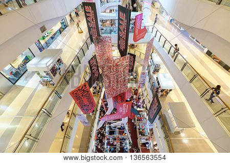 Bangkok Thailand - June 25 2016: CentralPlaza Rama 9 the most recent addition of CentralPlaza brand in Bangkok sits amidst the bustling intersection of Rama9