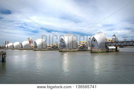 London, UK - May 4, 2015: London barrier on the River Thames view