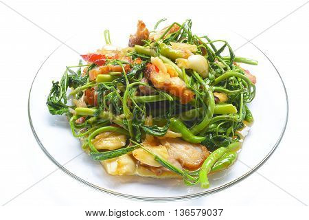 close up fried Water Minosa with crispy pork