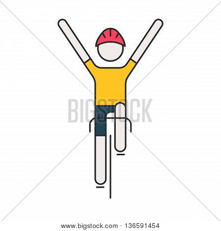 Modern Illustration of cyclist. Flat bicyclist in yellow jersey isolated on white background. Healthy lifestyle, or bicycle race logo concept. Bicycle racer made in trendy thin line style vector.