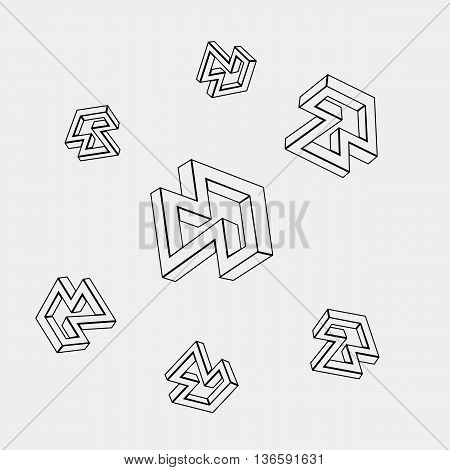 Geometric seamless simple monochrome minimalistic pattern of impossible shapes