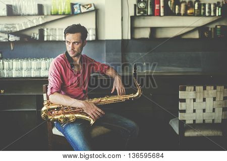 Jazzman Musical Artist Playing Saxophone Concept