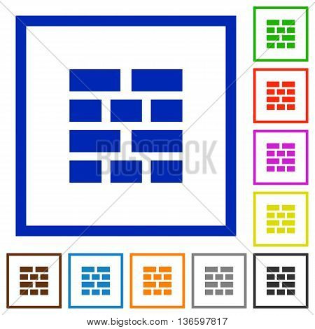 Set of color square framed brick wall flat icons