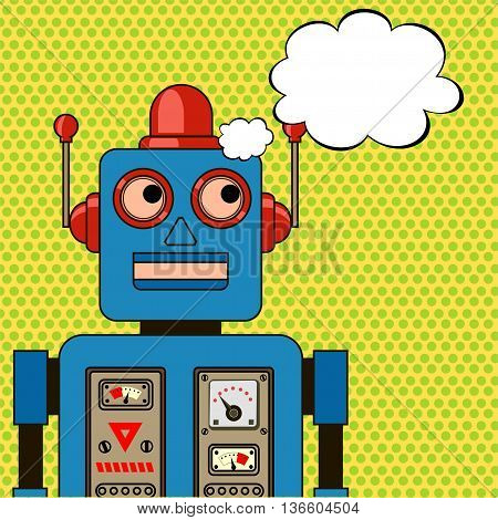 Dreaming cool robot. Pop art poster. Vector