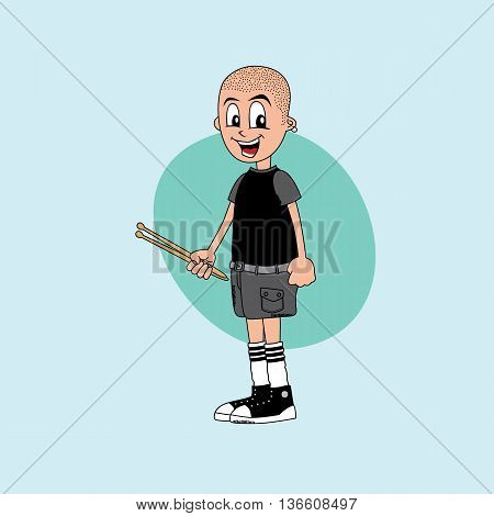 Male Cartoon Character Drummer Music Band