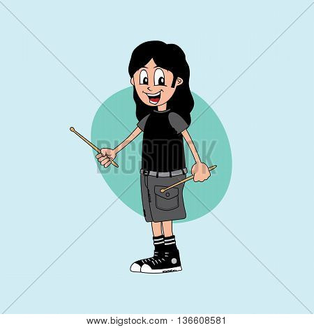 Male Cartoon Character Drummer Music Band