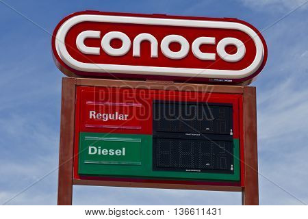 Indianapolis - Circa June 2016: Conoco Signage. Conoco is a Subsidiary of Phillips 66 Traded Under PSX I