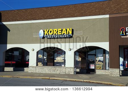 NAPERVILLE, ILLINOIS / UNITED STATES - NOVEMBER 3, 2015: One may eat Korean food at the J Korean Restaurant in a Naperville strip mall.